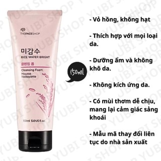 Sữa Rửa Mặt Gạo Hồng The Face Shop Rice Water Bright Cleansing Foam SRM gạo hồng TFS 150ml - Kosmi Beauty