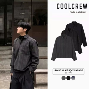 Áo Sơ Mi Kẻ Sọc Vintage 𝐂𝐎𝐎𝐋𝐂𝐑𝐄𝐖 Form Boxy Chất Liệu Cotton Cao Cấp Phong Cách Hàn Quốc AMD099