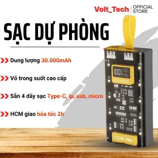 SẠC DỰ PHÒNG 30000mAh –120W SẠC SIÊU NHANH, MÀN HÌNH LED, 4 CỔNG SẠC, VỎ TRONG SUỐT CAO CẤP