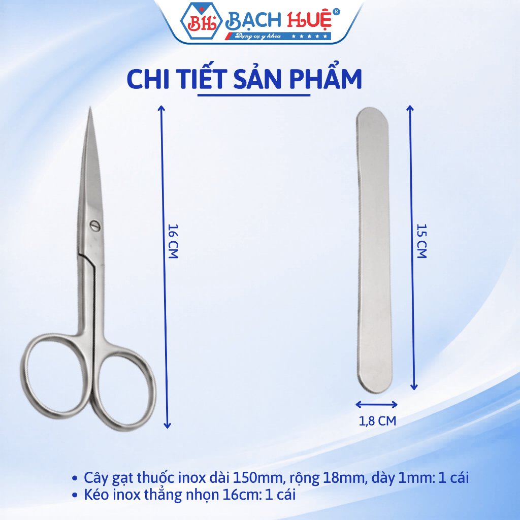 Trọn Bộ Dụng Cụ Chia Thuốc Y Tế: Khay Inox Lớn + 1 Que + 1 Kéo 16cm Cắt Phát Thuốc Sắc Bén