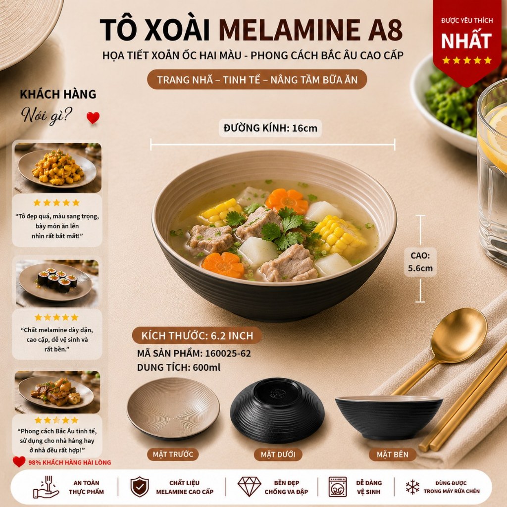 Bát Melamine Họa Tiết Xoắn Ốc Hai Màu - Phong Cách Bắc Âu Cao Cấp 160025-62
