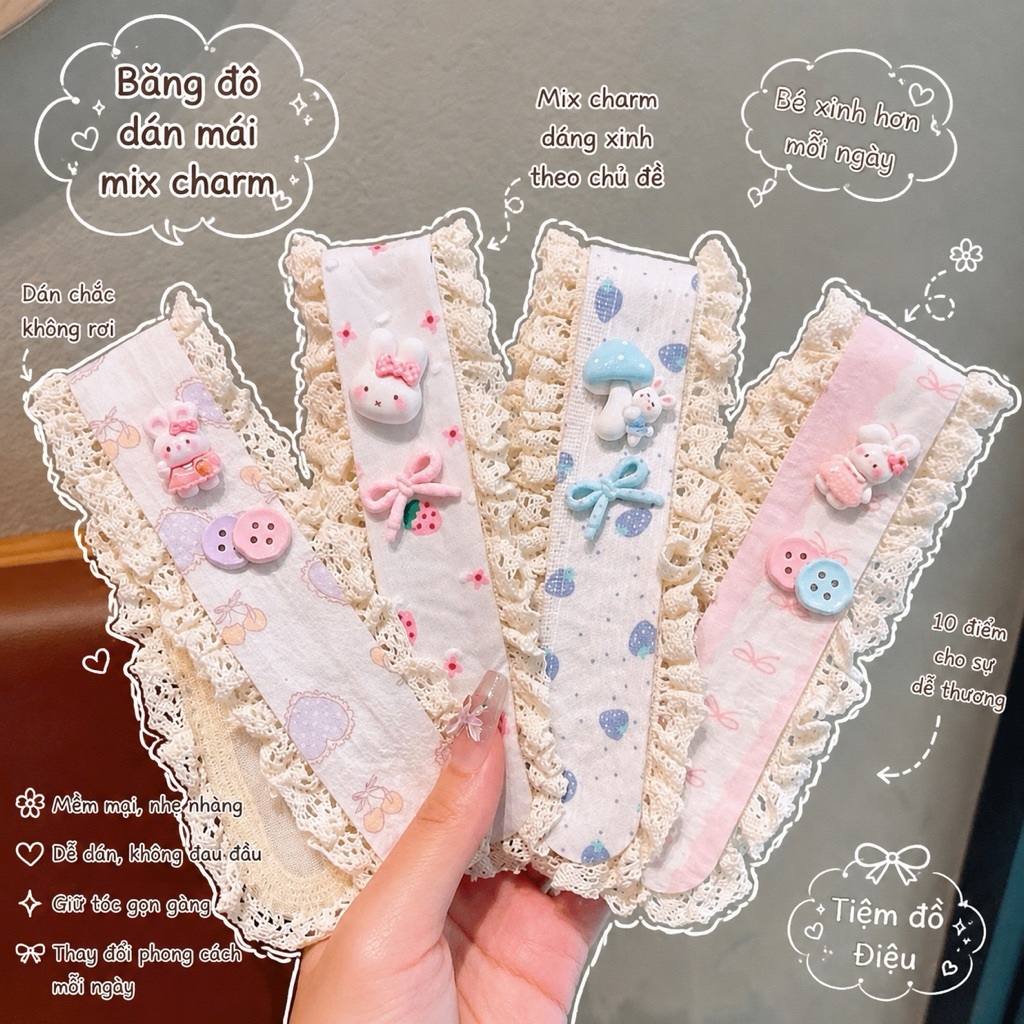 DÁN MÁI BĂNG ĐÔ DÀI MIX CHARM CUTE KIỂU CÔNG CHÚA CHO BÉ RANDOM