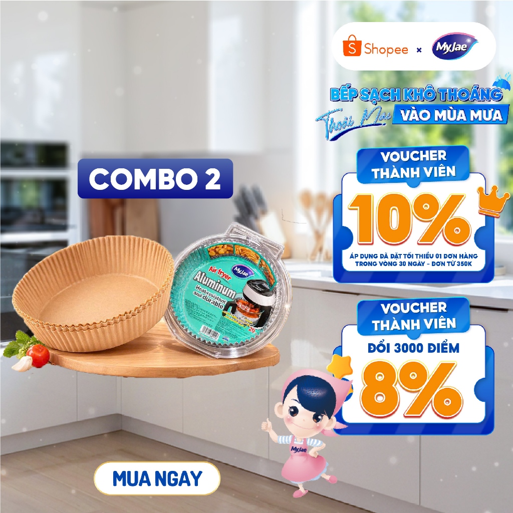 [Võ Hà Linh x MyJae] COMBO 2 [Giấy nến + Giấy bạc] lót nồi chiên không dầu MyJae dạng tròn, nấu ăn trọn vị ngon