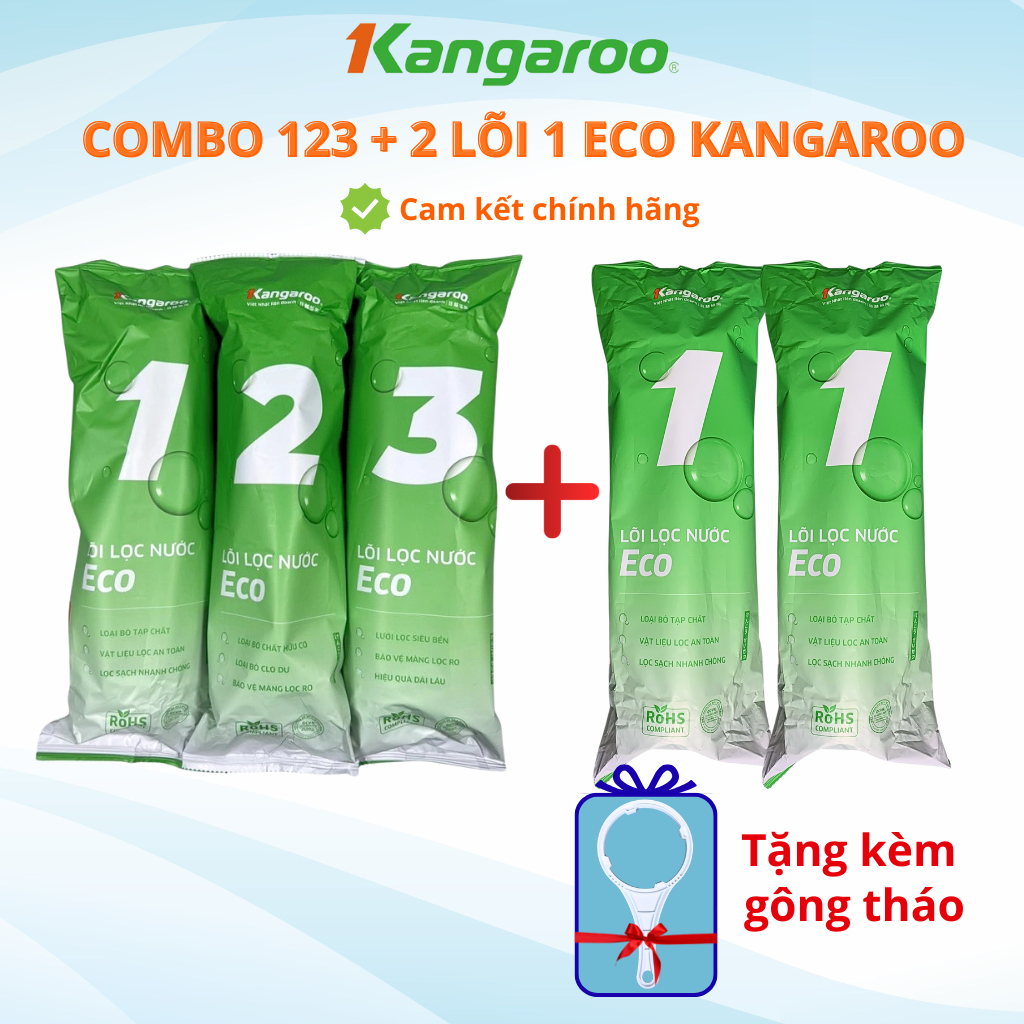 Combo 5 lõi lọc ( Bộ lọc thô số 1,2,3 + 2 lõi số 1) cho máy lọc nước KANGAROO