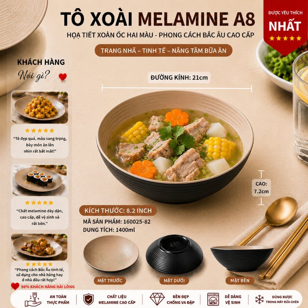 Bát Melamine Họa Tiết Xoắn Ốc Hai Màu - Phong Cách Bắc Âu Cao Cấp 160025-8.2