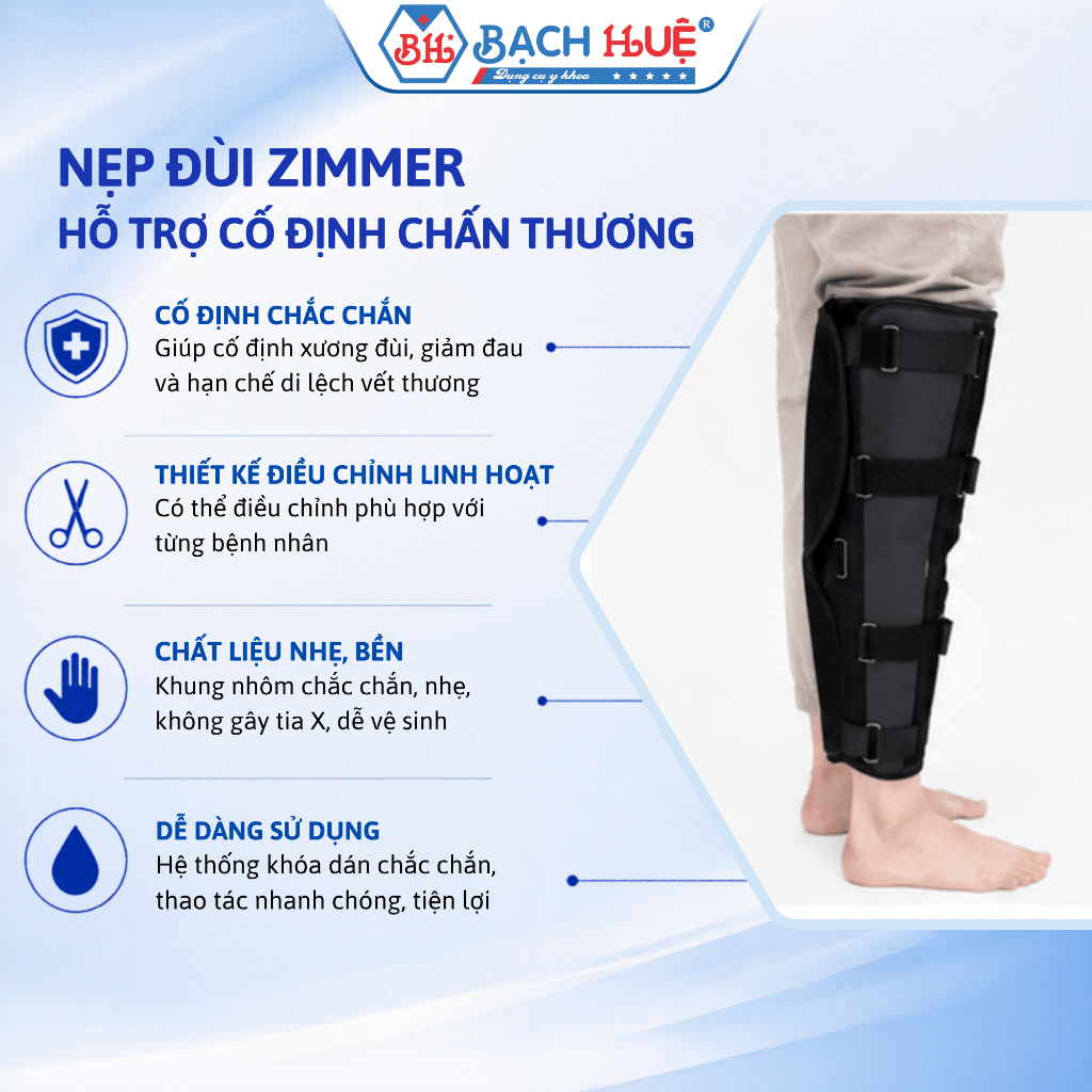 Nẹp Đùi Zimmer Cố Định Chấn Thương Vải Không Dệt – Nẹp Cố Định Khớp Gối, Đùi Cao Cấp Đủ Size