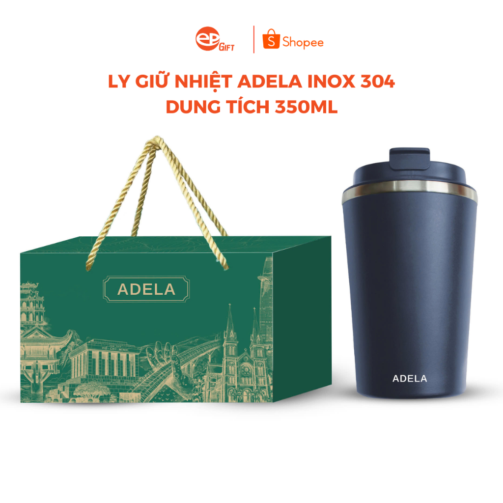 Ly Giữ Nhiệt Inox 304 Adela Dung tích 350ml Giữ Nhiệt 8h Kèm Hộp Đựng, Dây Xách