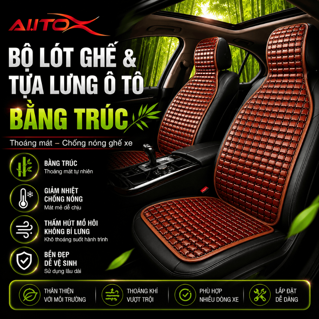 Bộ lót ghế và tựa lưng ô tô bằng trúc tự nhiên AutoX thoáng mát chống nóng ghế xe