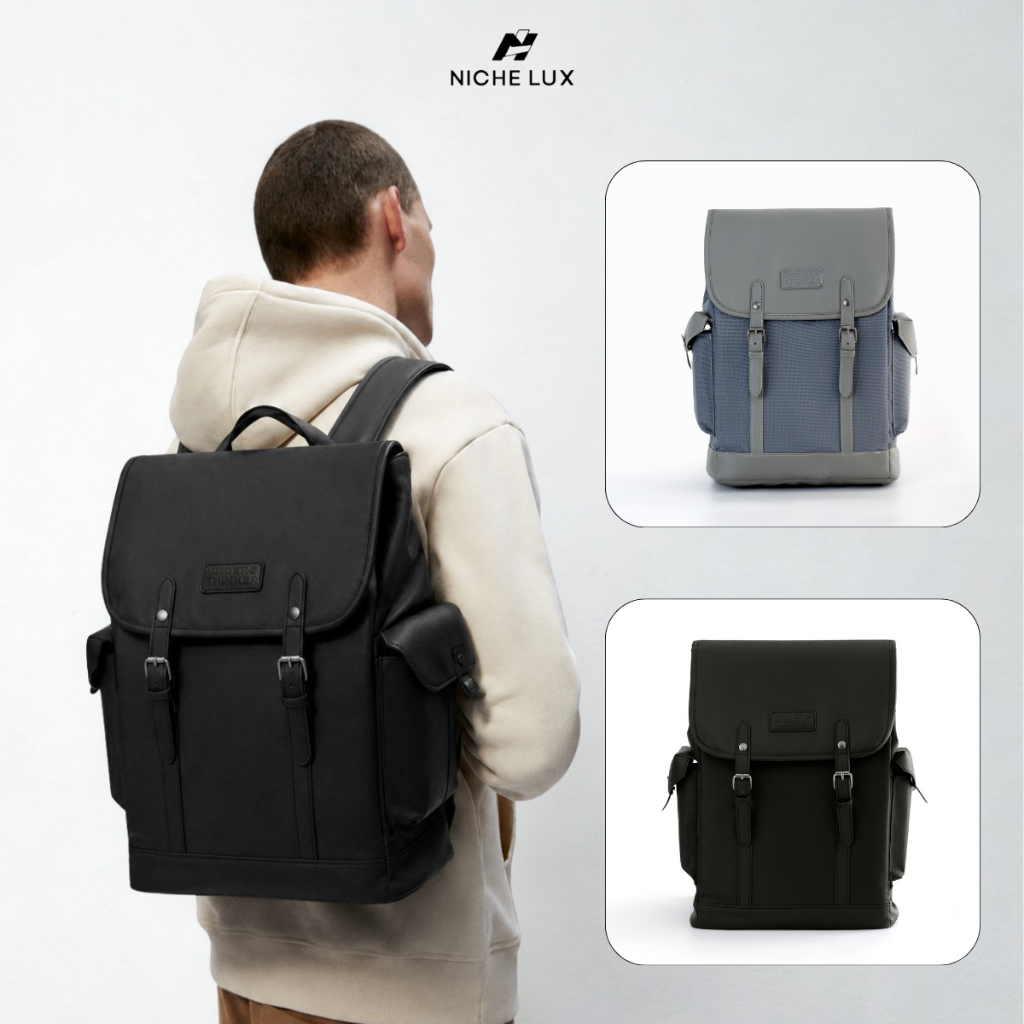 Balo ZOROS Thời Trang Unisex Cặp Đựng Laptop Đi Học Nam Nữ Vải Phối PVC Trượt Nước | NICHE LUXURY