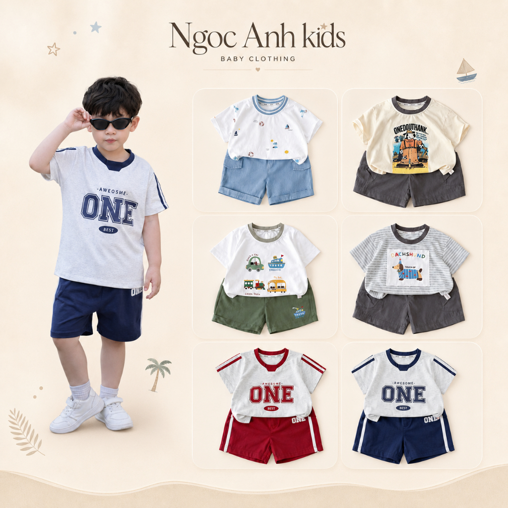 (Nhiều mẫu) Tổng hợp các bộ cotton cộc tay cổ tròn của Berie cho bé trai, bộ thun hoạ tiết mềm mát hàng đẹp