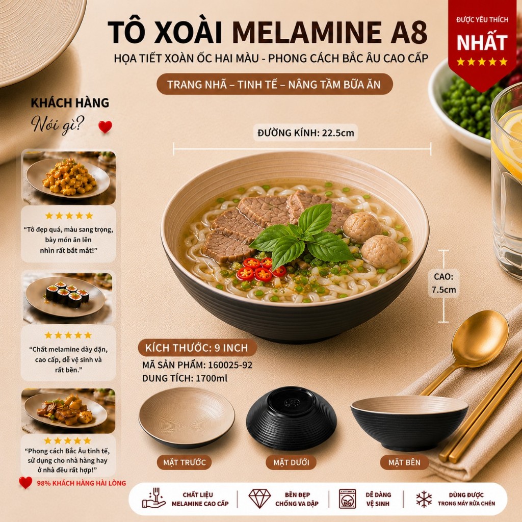 Bát Melamine Họa Tiết Xoắn Ốc Hai Màu - Phong Cách Bắc Âu Cao Cấp 160025-9.2