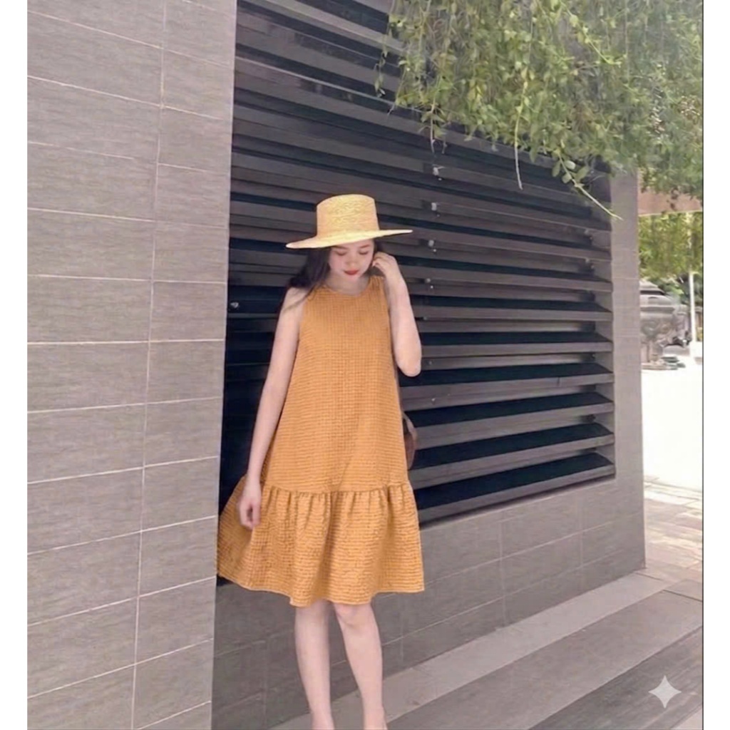 Váy đuôi cá dáng babydoll GOROGI, đầm suông dáng rộng chất xốp thoáng co giãn nhẹ