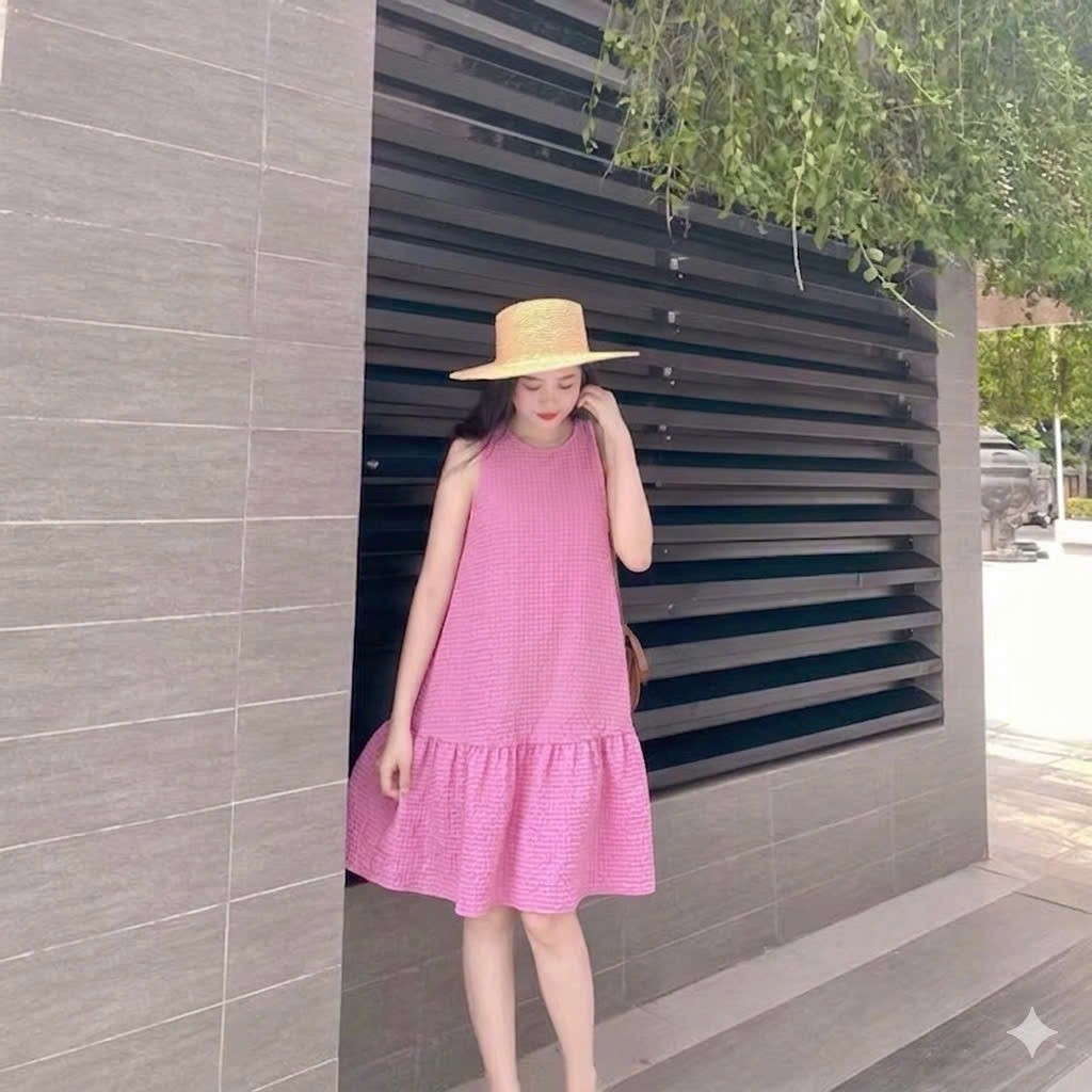Váy đuôi cá dáng babydoll GOROGI, đầm suông dáng rộng chất xốp thoáng co giãn nhẹ