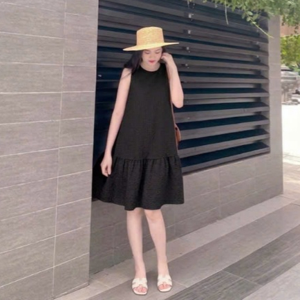 Váy đuôi cá dáng babydoll GOROGI, đầm suông dáng rộng chất xốp thoáng co giãn nhẹ