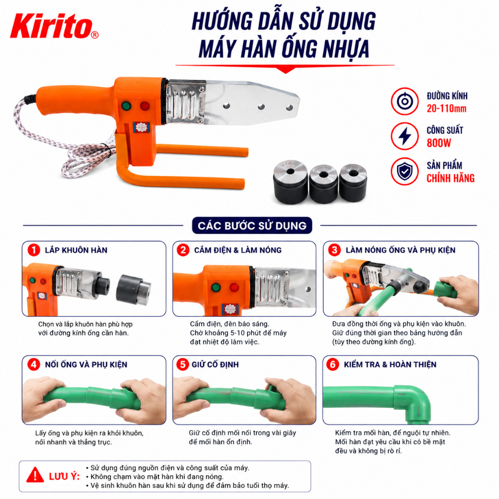[Chính hãng] Máy Hàn Ống Nhiệt Ống Nhựa PPR PE PPC Hãng Kapusi Japan Phi 20 - 110mm