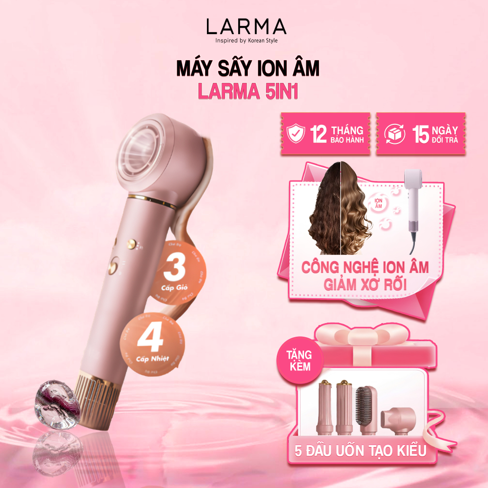 Larma Máy Sấy Tạo Kiểu 5in1 Ion Âm 1800W - Sấy Khô Uốn Xoăn Duỗi Thẳng Tạo Phồng Làm Mượt Tóc Bóng Mượt
