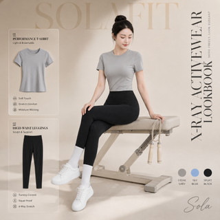 Bộ Quần Áo Tập Gym Nữ Cao Cấp Áo Thun Thể Thao Ôm Form Quần Legging Nâng Mông SolaFit 2226