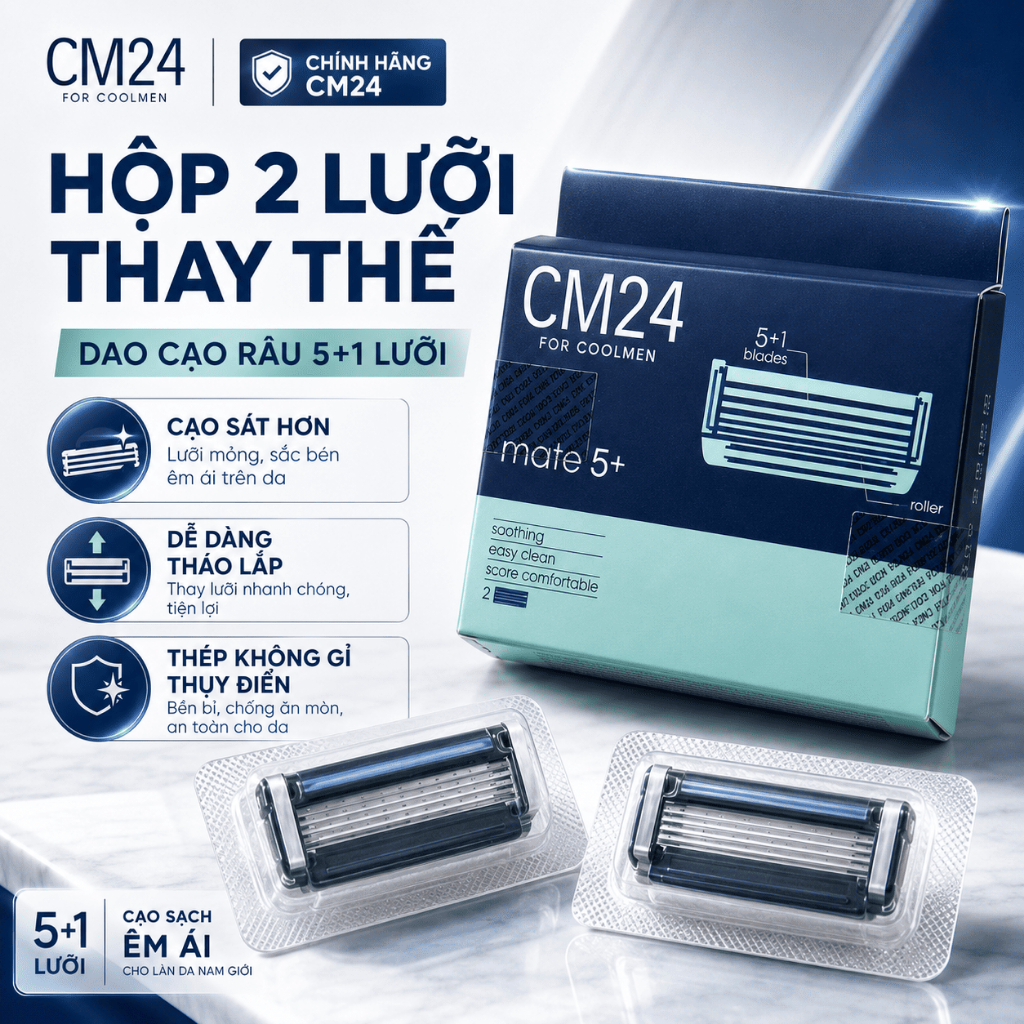 [GIẢM 35%] Hộp 2 Lưỡi Dao Cạo Râu CM24 For Coolmen Loại 5 Lưỡi Chất Liệu Thép Không Gỉ Thụy Sĩ Cạo Dễ Dàng Và An Toàn