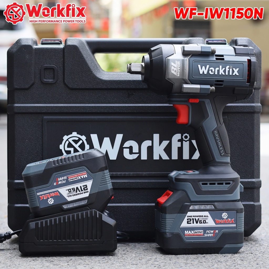 Máy siết bulong Workfix WF-IW1150N, Lực siết 1150Nm, máy siết mở ốc, bắn ốc ô tô, xe máy, không chổi than, 4 cấp độ