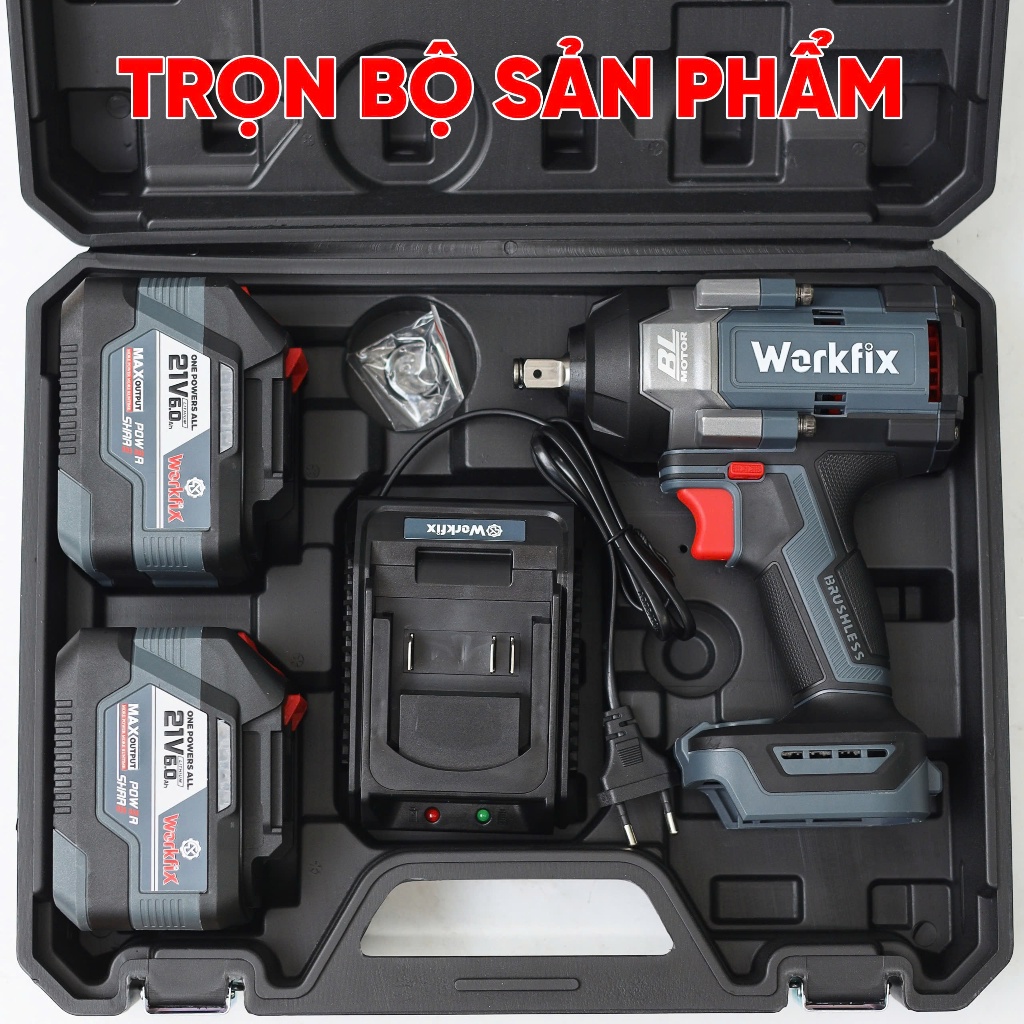 Máy siết bulong Workfix WF-IW1150N, Lực siết 1150Nm, máy siết mở ốc, bắn ốc ô tô, xe máy, không chổi than, 4 cấp độ
