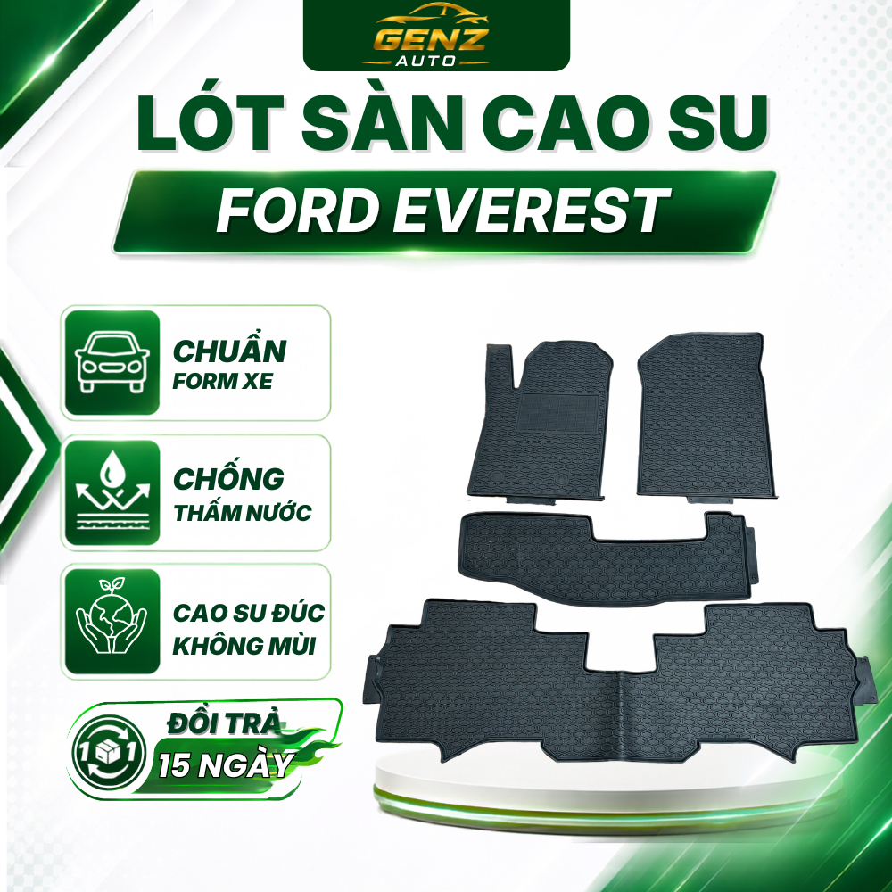 THẢM LÓT SÀN CAO SU Ford Everest 2022, 2023, 2024,2025 - Cao su đúc không mùi, mẫu tổ ong NISSIN chữ trắng