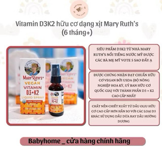 Vitamin D3K2 , D3 Mary Ruth's dạng xịt, dạng giọt hữu cơ thuần chay cho bé 30ml babyhoe