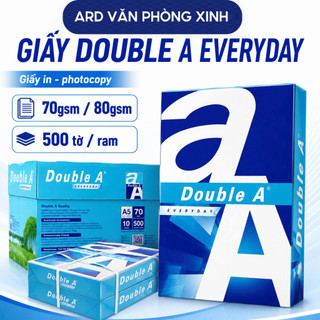 Thùng 5 ream giấy A4 Double A  70gsm/80gsm Everyday, giấy in photo trắng mịn 2500 tờ in rõ nét không