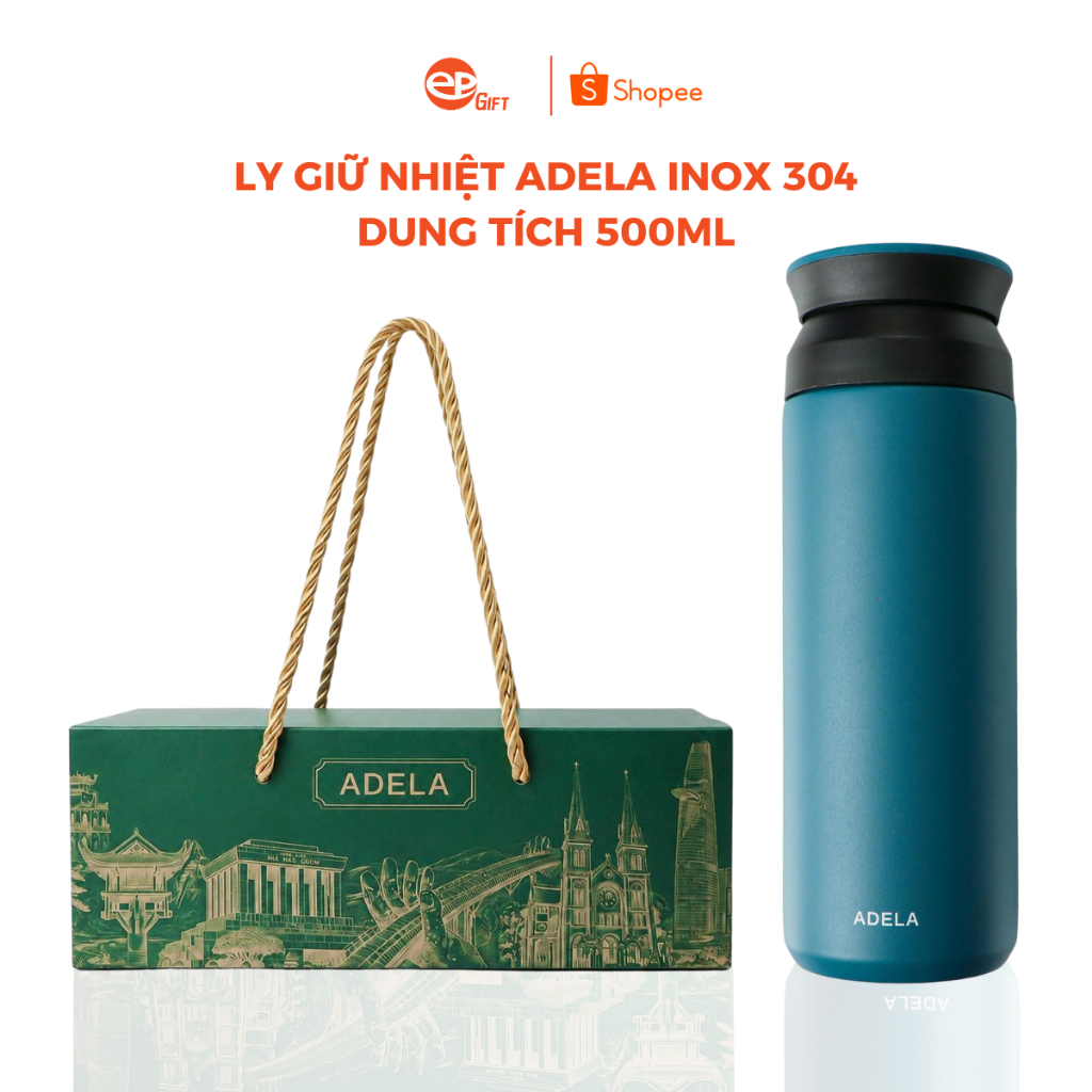 Bình Giữ Nhiệt Inox 304 Adela Dung Tích 500ml Giữ Nhiệt 12h Kèm Hộp Đựng, Túi Xách