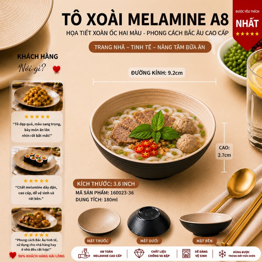 Bát Melamine Họa Tiết Xoắn Ốc Hai Màu - Phong Cách Bắc Âu Cao Cấp 160023-36