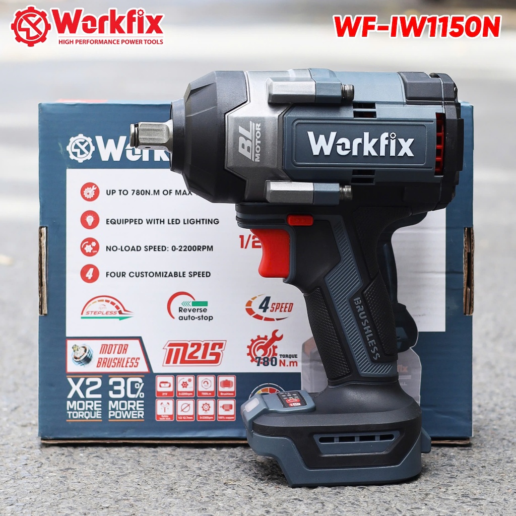 Máy Siết Bulong  Workfix WF-IW1150N Lực Khủng, Chuyên Siết Bulong Không chổi than Lõi Đồng