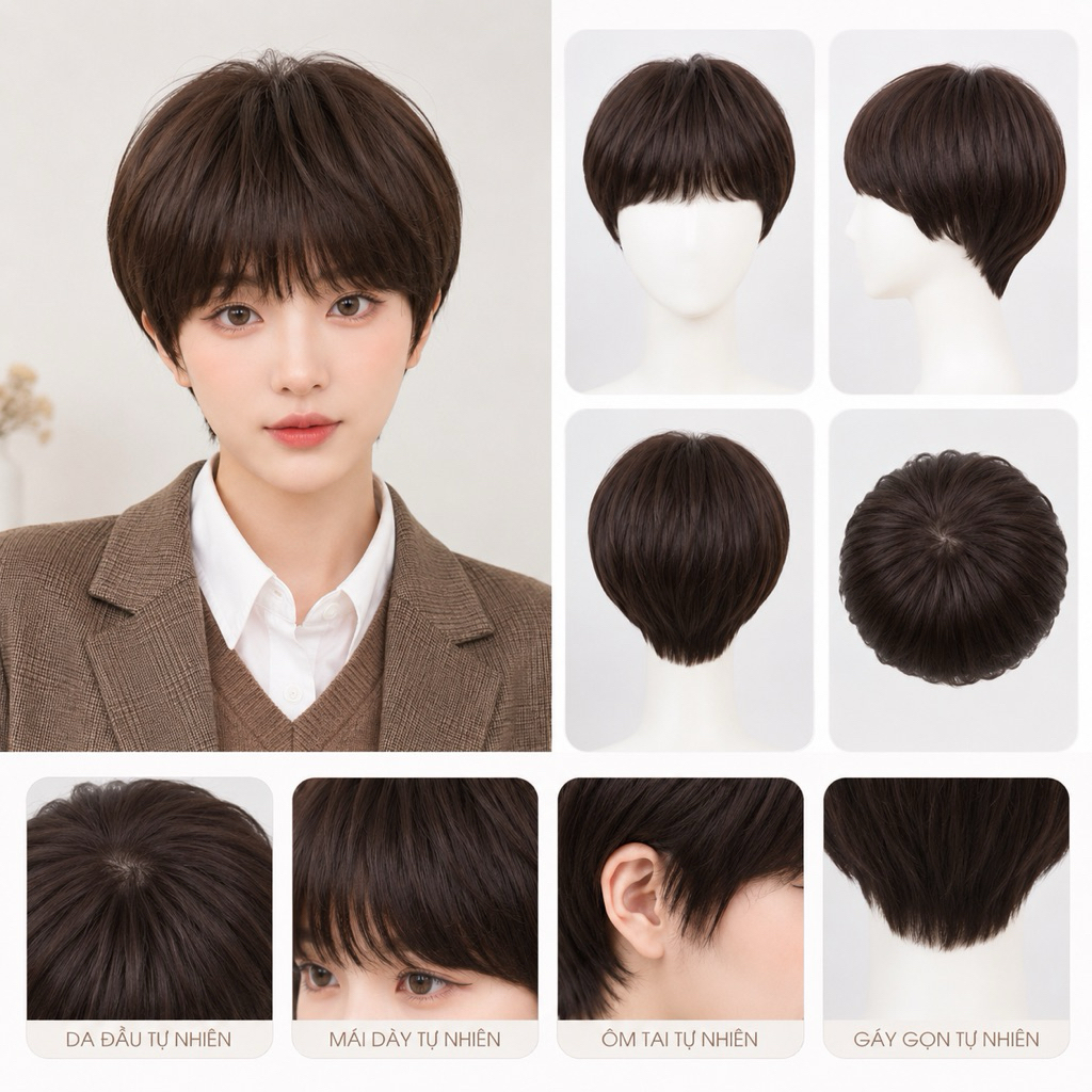 [TẶNG LƯỚI TRÙM] TÓC GIẢ HÀN QUỐC TOMBOY/ TÓC TÉM NGẮN NĂNG ĐỘNG TỰ NHIÊN CHẤT TƠ CAO CẤP LƯỚI HOA