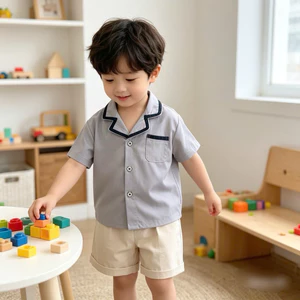 Set Bé Trai Sơ Mi Hàn Quốc Beemo 23416B Mặc Nhà Đi Du Lịch Thoáng Mát Size 80-130 (9-25kg)