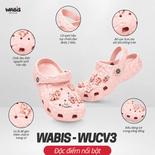 [Tặng Charm + Móc Khóa Chính Hãng] Dép Sục Màu Hồng WABIS Kim Cương Đế 3cm Không Thấm Nước, Chống Trượt [WUC-V3]