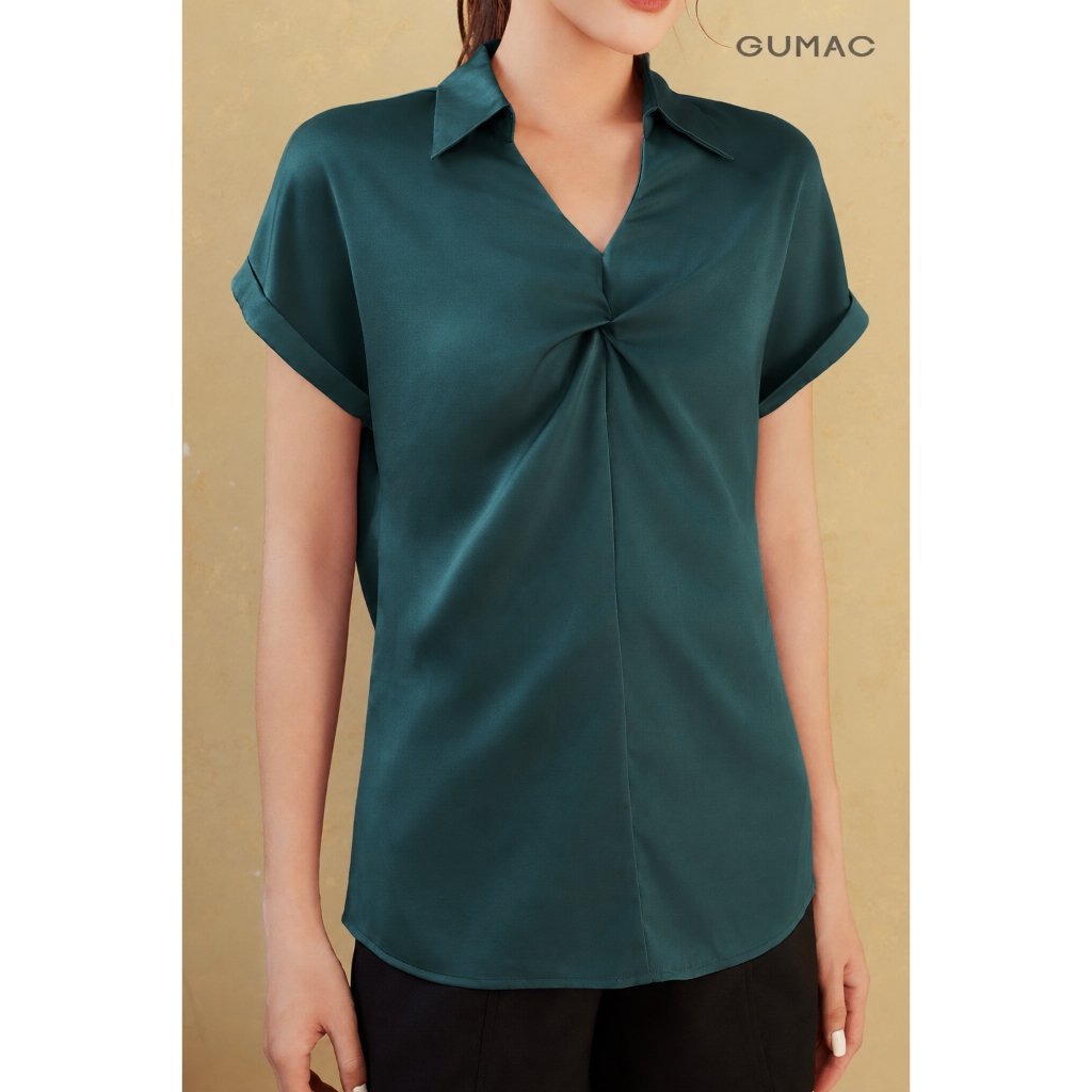 Áo Kiểu Nữ GUMAC Form Suông Tay Ngắn  Cổ Đức Xoắn Ngực Chất Lụa Mềm Mát Thanh Lịch LAG05074