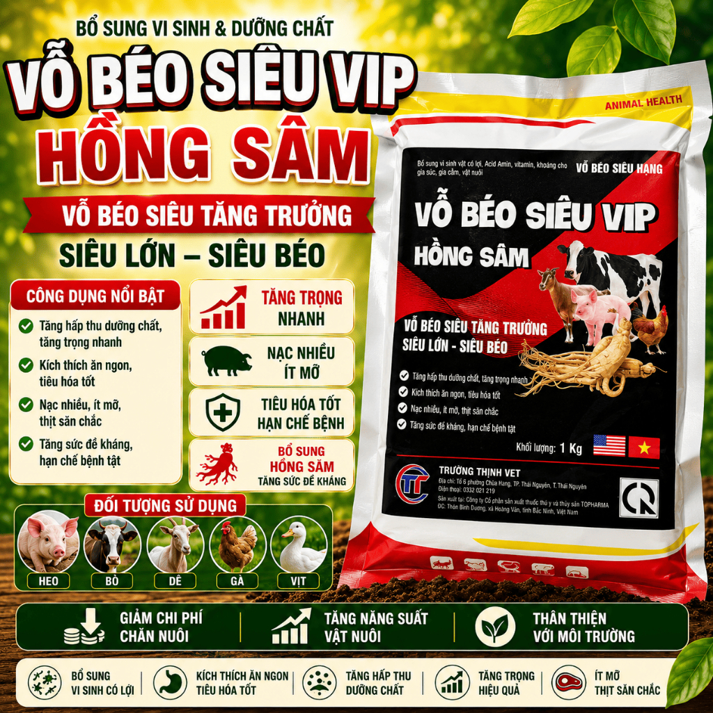 [Freeship Xtra] Vỗ Béo Siêu Vip Hồng Sâm Giúp Vật Nuôi Tăng Trưởng Nhanh, Tăng Cường Miễn Dịch Tăng Ức Nở Đùi