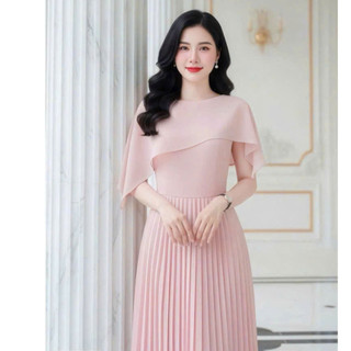 (NEWHOT ĐẦM QUÝ BÀ THIẾT KẾ THANH LỊCH, CHÂN VÁY XẾP LYTẦNG NHẸ NHÀNG PHỐI VOAN VAI (NEW) K&B FASHION