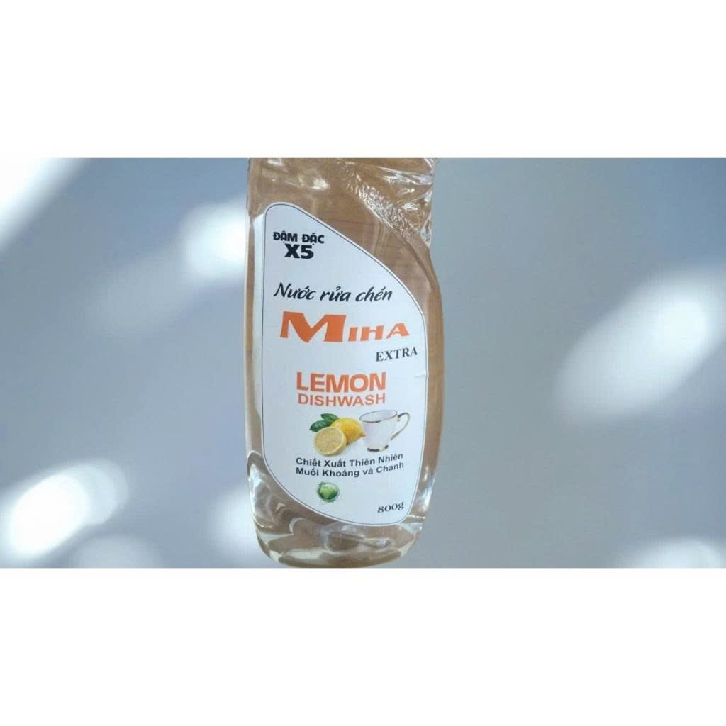 Nước Rửa Chén MiHa Extra X5 LEMON DISHWASH, 800gr, Chiết xuất thiên nhiên, bảo vệ da tay.