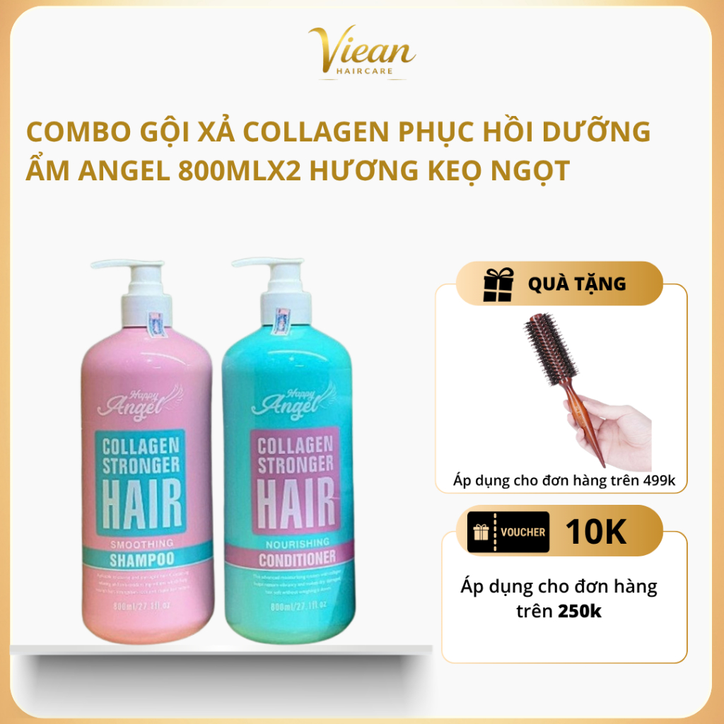 Cặp Dầu Gội Xả Collagen Happy Angle 800ml Phục Hồi Hư Tổn, Giảm Gãy Rụng, Siêu Mềm Mượt