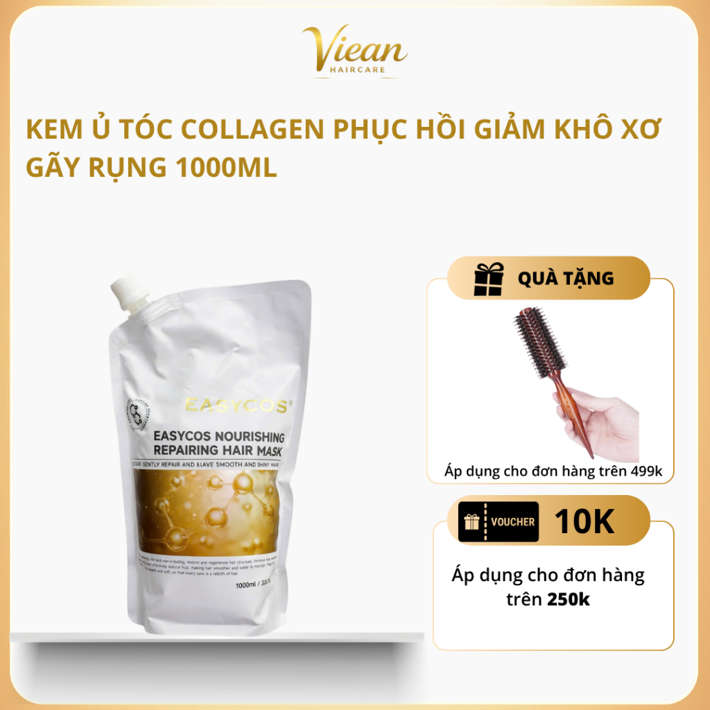 Kem Ủ Tóc Collagen EASYCOS 1000ml Phục Hồi Tóc Hư Tổn, Giảm Gãy Rụng, Giúp Tóc Suôn Mượt Chuẩn Salon