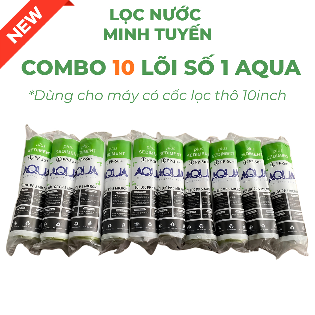 Combo 10 Lõi Lọc Nước Aqua Số 1 PP5M Chính Hãng 10 Inch – Lọc Cặn Bẩn 5 Micron Cho Máy RO