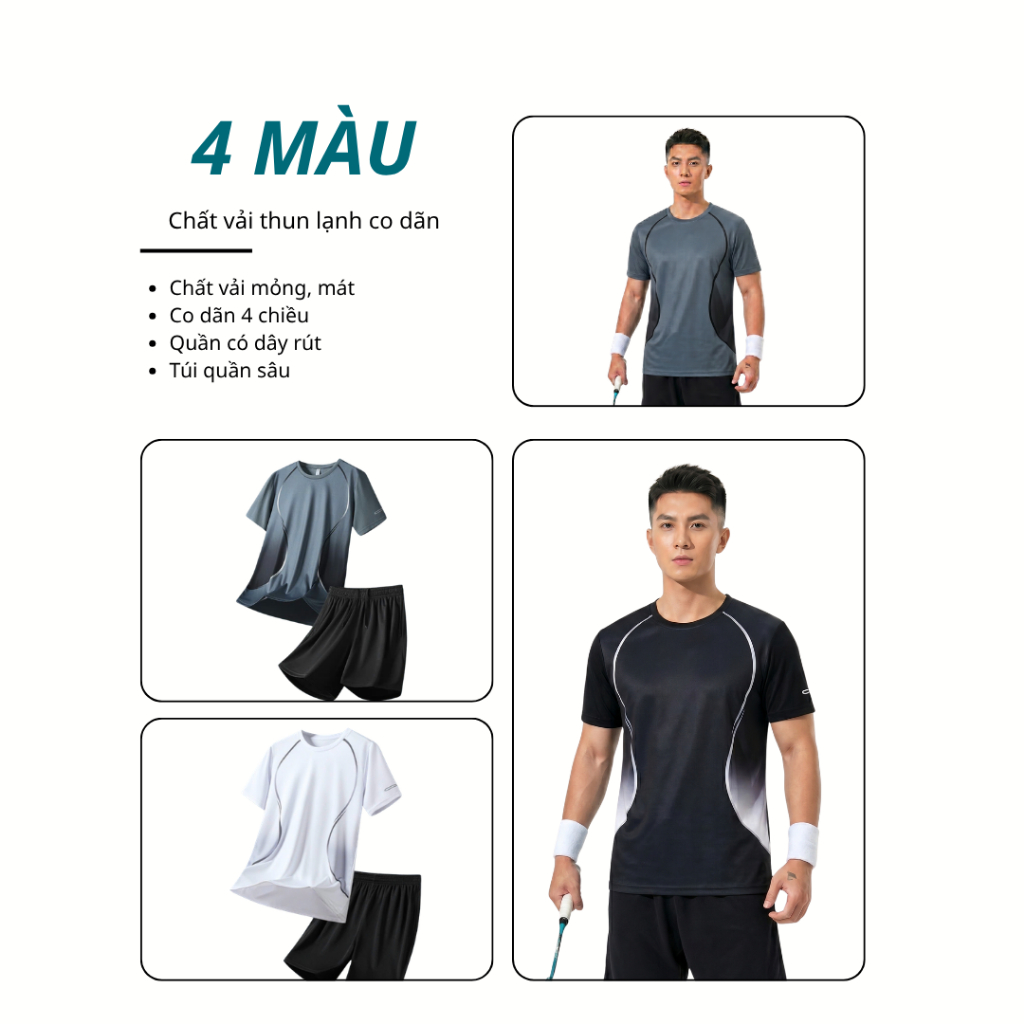 Bộ đồ thể thao nam vải thun co dãn thoáng khí đủ size M - 4XL mã T-01 - TOPMEN