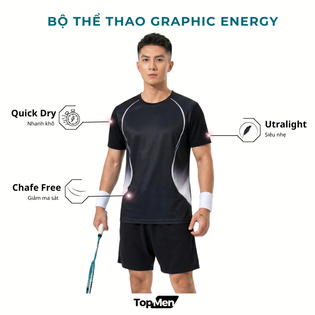 Bộ đồ thể thao nam vải thun co dãn thoáng khí đủ size M - 4XL mã T-01 - TOPMEN