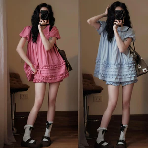 Sét Áo Babydoll Bèo Cổ Hottrend + Quần Bí Phồng Bo Chun Mặc Đi Tiệc, Đi Chơi Cực Xinh