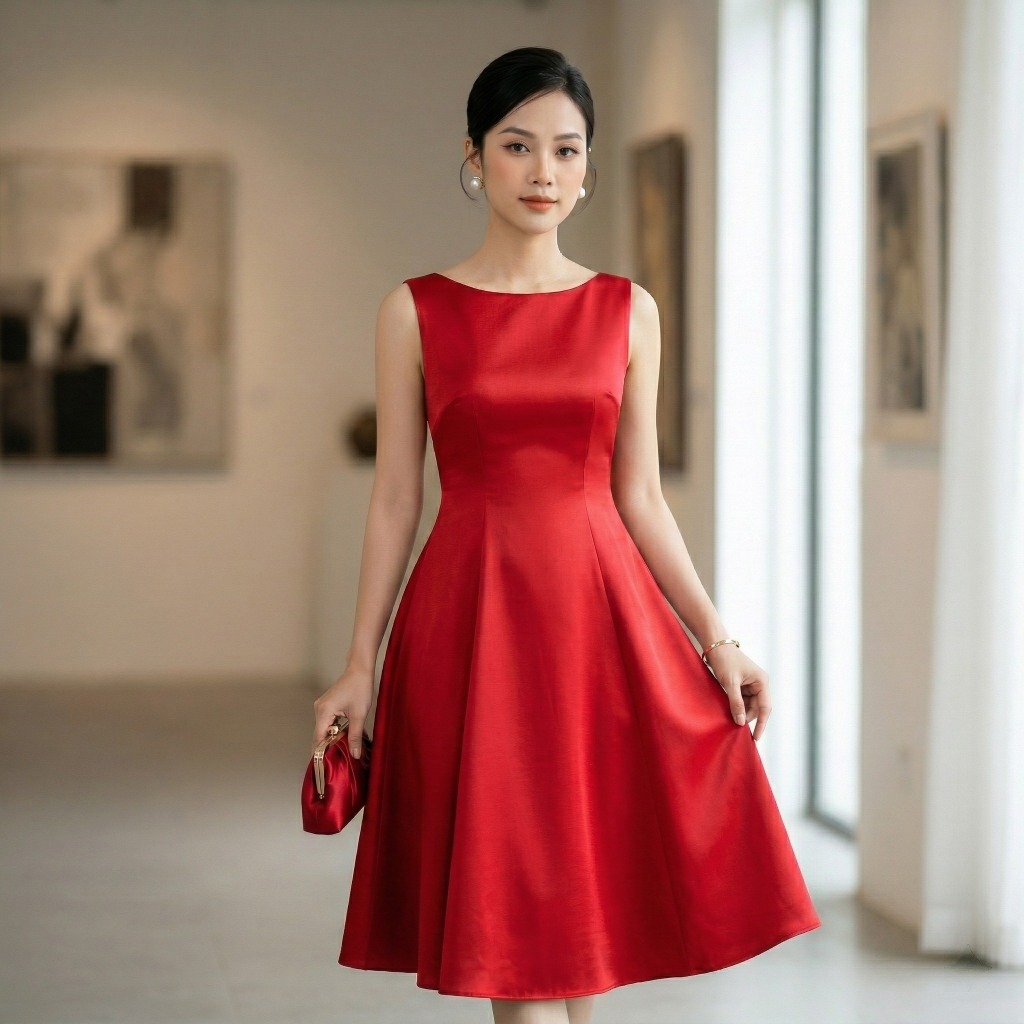 VẢI LỤA MÀU ĐỎ TƯƠI - DÀY, SUÔN, GIÃN - MAY VÁY, CHÂN VÁY, SÉT BỘ...