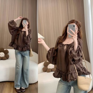 Áo Babydoll Cổ Tròn Diềm Bèo Tay Bo ChangStore - A115