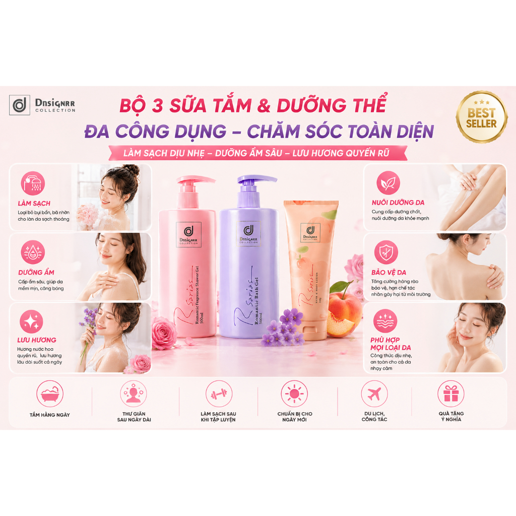 ✨ Thơm Như Nước Hoa Cao Cấp - Bộ 3 Sữa Tắm 和 Dưỡng Thể Giúp Da Mịn Màng、Tỏa Hương Cả Ngày