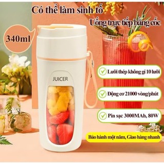 Máy Xay Cầm Tay Mini JUICER 340ml,10 Lưỡi Dao Xay Đá Ép Nước Hoa Quả Thiết Kế Du Lịch Quà Sinh Nhật_X10