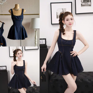 Váy bò 2 dây cổ vuông dáng xòe bồng V343 SM