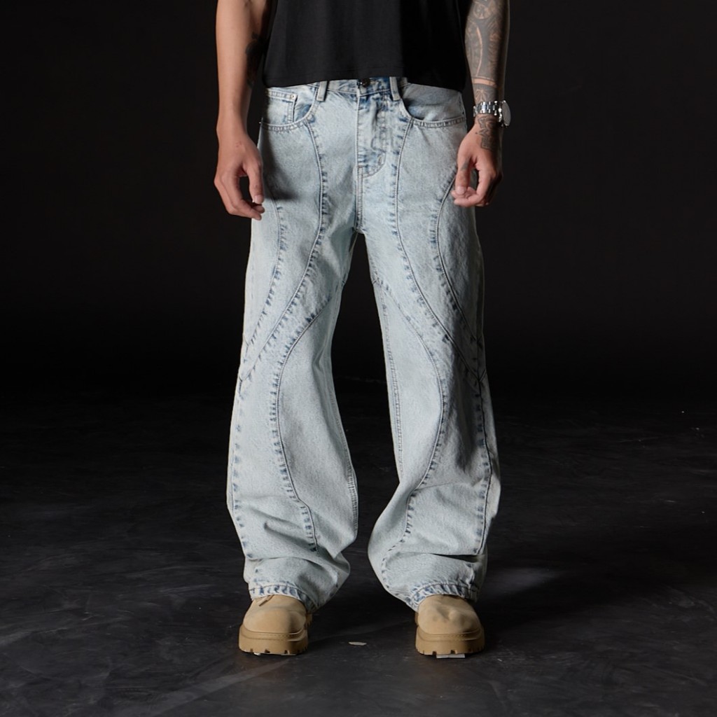 BadChoices | Quần jeans suông viền CURVE JEANS phong cách Menswear