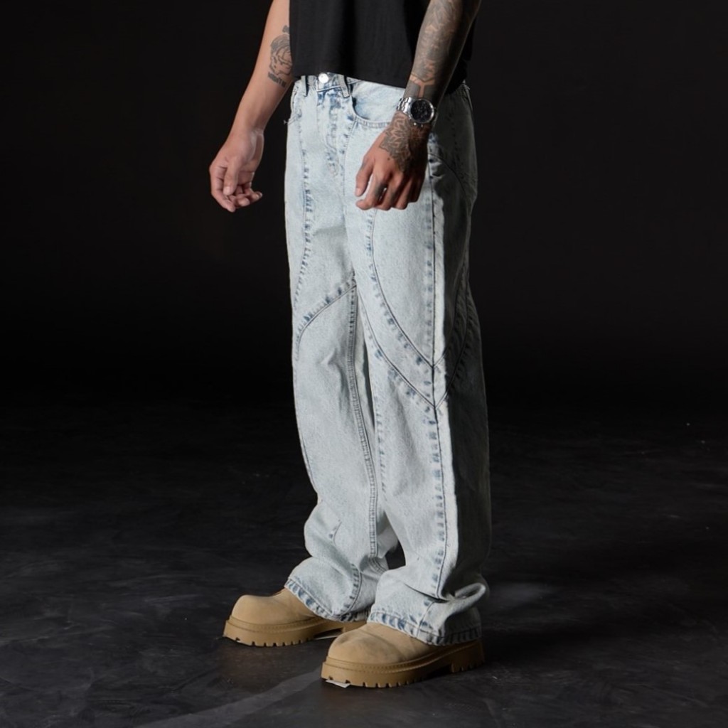 BadChoices | Quần jeans suông viền CURVE JEANS phong cách Menswear